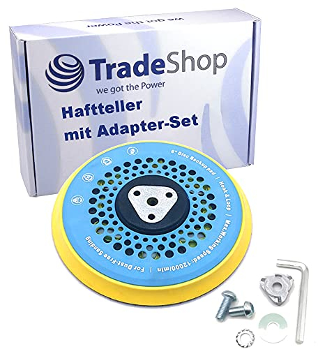 Trade-Shop Disco abrasivo de velcro, diámetro de 150 mm, M8, rosca de 5/16 pulgadas, juego de adaptadores compatible con lijadora orbital Rupes Makita Festool Dynabrade Mirka