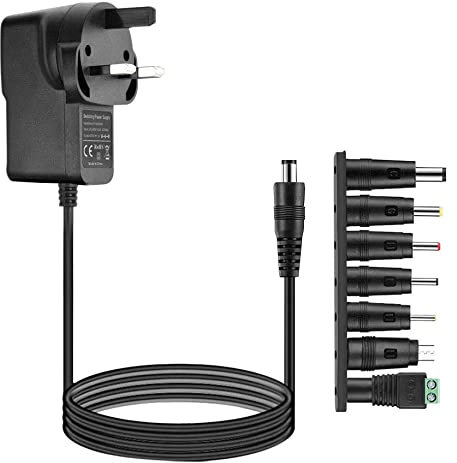 5V 2A Power Supply Adapter,Universal AC/DC Power Supply with 7 Tips Connector DC Plugs Adapter Multi Plug for LED Strip Lights,TV Box,Speaker,Router,Audio,Home Appliances and More