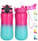 OLDLEY 350ml/12oz Insulated Kids Water Bottle with Straw, Stainless Steel Water Bottles with 2 Lids, Double Wall Vacuum Water Bottle BPA Free Sweat & Leak-Proof for School Travel, Rose Green