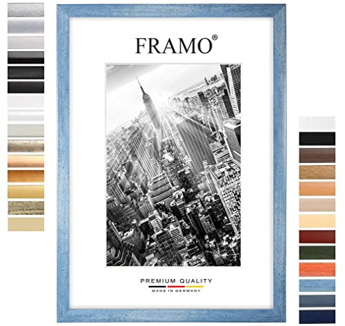 FRAMO35 30x40 Bilderrahmen (Hellblau), 35 mm breiter MDF Holzrahmen inkl. bruchsicherer und entspiegelter Anti-Reflex Kunstglasscheibe, Stabiler Rückwand, Biegestiften und Aufhängern
