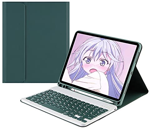 Clavier couleur pour Samsung Galaxy Tab A8 10,5 2022 (SM-X200/X205/X207) - Housse de clavier amovible sans fil Bluetooth (Vert foncé)