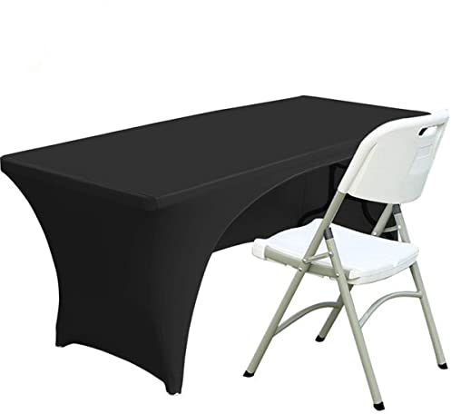 Spandex Tischdecke Fitting Polyester Tischdecke Stretch Tischdecke Tischplatte Offene Rückseite - 6FT/183CM, Schwarz
