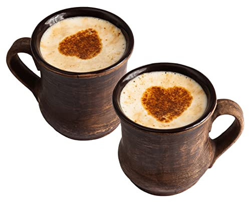 2 Handmade Clay Potbelly Coffee Mugs - Earthenware 5oz(150ml) - Nordic Viking Diner Mugs for Coffee & Tea