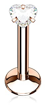 Treuheld® Labret Piercing mit Kristall Herz | 2 Größen | 3 Farben [3.] - rosegold - 1.2mm x 6mm