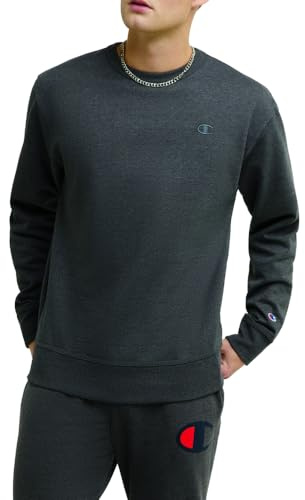 Champion Felpa girocollo in pile da uomo, vestibilità standard, peso medio, logo C, disponibile nelle taglie normali e grandi e alte, Granito Heather - Logo C, Large Alto