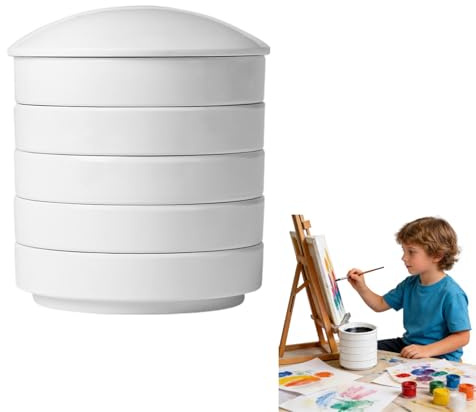 Sewroro Watercolor Palette Mixing Trays with Lids, 5-Layer Round Porcelain Paint Tray for Gouache, Pigment and Chinese Ink, White Ceramic Dish, 3. 62 x 3. 23 Inches