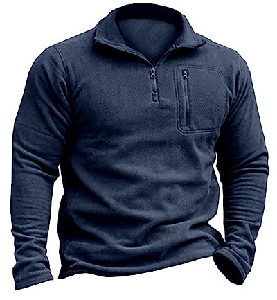 Beotyshow Herren Fleecepullover Militär Outdoor Fleecejacke Taktisch Sweatshirt Trekking Jacke Männer Half Zip Pullover Microfleece Sweatpullover Navy Blau XXL