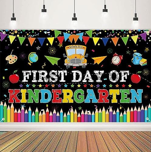 Banner für den ersten Tag des Kindergartens, Party-Dekorationen, Schulanfang, Willkommensgruß im Kindergarten, Vorschulhintergrund, Studenten-Party, Klassenzimmer-Dekorationen