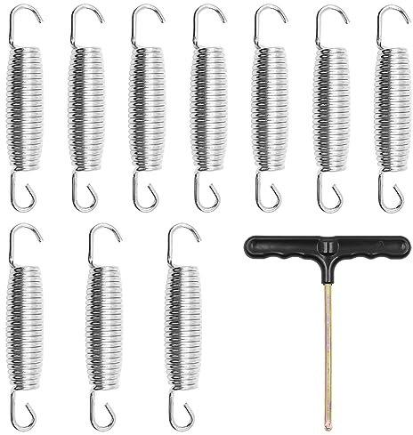 ZONADAH Packung mit 10 Stück 12 cm Federn mit gratis T-Haken für Trampolin, Doppelhaken, strapazierfähig, rostbeständig, Trampolinteile aus verzinktem Stahl, einfache Installation, Ersatz