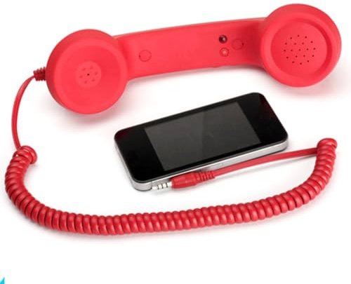 Combiné de Téléphone Portable, combiné Téléphonique Rétro Vintage pour Tous Les Smartphones et Ordinateurs avec Prise Casque 3,5 Mm (Rouge)