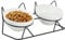 Elevated Tilted Cat Bowls for Indoor Cats，Raised Ceramic Cat Bowl Elevated 15°,Pet Feeding Bowls for Food and Water Anti Vomiting Bowl(Double Ceramics and Tilt Shelf) Suitable