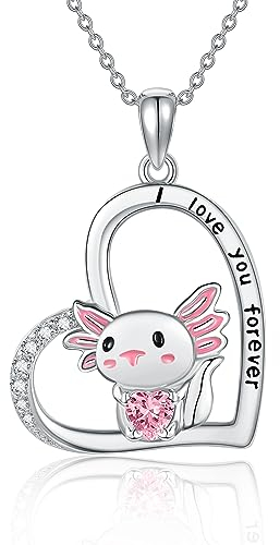 URONE Axolotl Kette Silber 925 Herz Anhänger Halskette Tier Schmuck Geschenke für Damen
