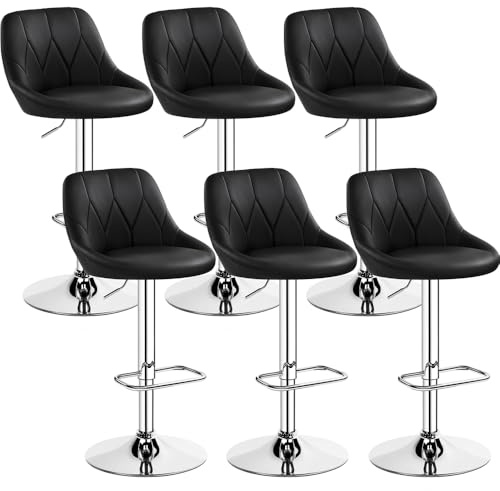 Yaheetech 6er Barhocker-Set Verstellbare Sitzhöhe 61,5 cm - 83 cm Polsterhocker mit Drehbarer Sitzfläche Hocker mit Fußstütze für Küche/Bar/Salon/Esszimmer, schwarz