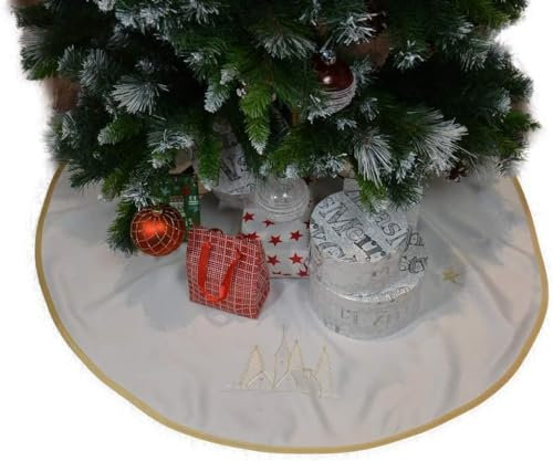 Tappetino per albero di Natale, con chiusura in velcro, 90 cm, colore: bianco