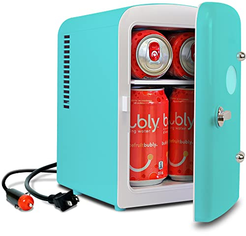 Koolatron Retro-Mini kÃhlschrank 4 Liter Kühlschrank für Schlafzimmer 6 Dosen kleiner Kühlschrank für Hautpflege,Lebensmittel,Getränke, Kosmetik,Kinder,Zuhause,Auto & Reisen,12 V DC Netzkabel,Aqua