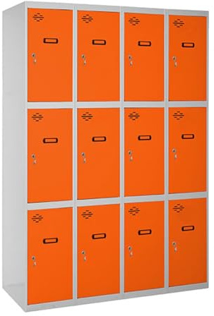 SimonRack Schließfach Umkleideraum Metall 4 Module 3 Türen, Grau/Orange, 1800x1200x500