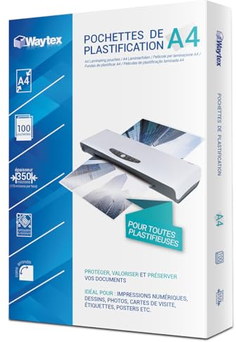 WAYTEX 78278 Laminierfolien A4 - sehr dick 2x175 (350) Micron - für Heißlaminiergerät - 100 Stück