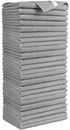 AIDEA Microfibre Cleaning Cloths, Pack of 24, Microfibre Cloths, Tea Towels, Cleaning Cloths, Window Cloths, Soft, Very Absorbent, Lint-Free, Streak-Free, for Home, Kitchen, Car, Grey, 30 x 30 cm