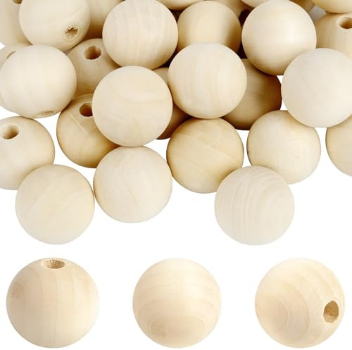 HOLDLEAF 40 Stück 30mm Holzperlen Natur, Holzkugeln mit Loch, Runde Holz perlen zum Auffädeln, Holz Bastel-Perlen Natur für Makramee DIY Dekoration Schmuck
