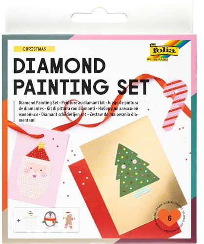 folia 31805 - Diamond Painting Set CHRISTMAS, Sticker mit Weihnachts-Motiven und Zubehör, Bastelset zum Gestalten von Aufklebern mit Glitzersteinchen