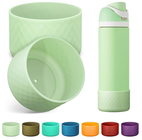 Alwenid 2PCS Silicone Water Bottle Boot for Owala 24 Oz, Anti-Slip Protective Sleeve Bottom Bumper Protector for FreeSip, Twist, and Flip Stainless Steel Water Bottles (Light Green)