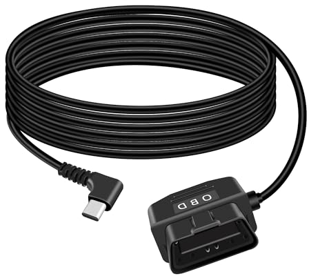 GELRHONR OBD Stromkabel für Dashcam, OBD2 auf Angle Type-C USB mit Schaltertaste, 24 Stunden Überwachung/ACC-Modus, 12-24 V bis 5 V 23 A, für Dashcam, GPS oder Radar-3.5M/11.5Ft