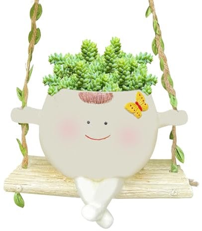 Nexoria Macetas, maceta colgante columpio macetero colgante macetas con cara oscilante divertida maceta de plantas colgantes con macetas colgantes para plantas suculentas (A)