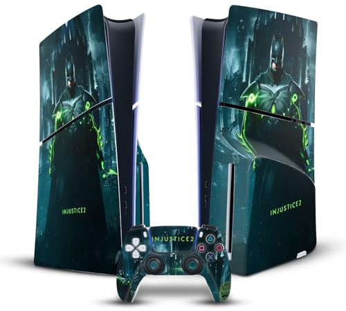 Head Case Designs Offizielle Injustice 2 Batman Darsteller Vinyl Haut Gaming Aufkleber kompatibel mit Sony PlayStation 5 PS5 Slim Disc Edition Console & DualSense Controller