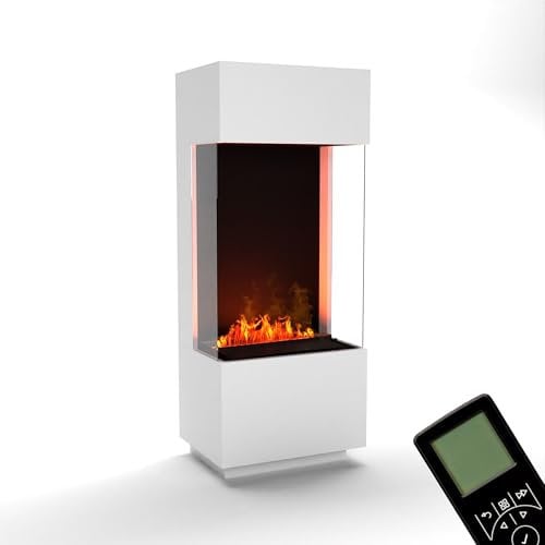 GLOW FIRE Wasserdampf Kamin OGF 1 (Standkamin) - Elektrokamin mit realistischen LED 3D-Flammen, Knistereffekt & Fernbedienung, 55x136x40 cm - Opti-Myst 400 Elektro Kamin, Weiß