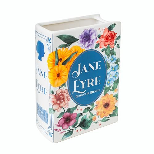 BOOKISH BEE Ceramic Book Vase for Flowers, Jane Eyre by Charlotte Bronte Cute Flower Vase, Bookshelf Decor Aesthetic, Book Lover Decor, Unique Home Decor, Bookish Gifts, Colorful Book Planter