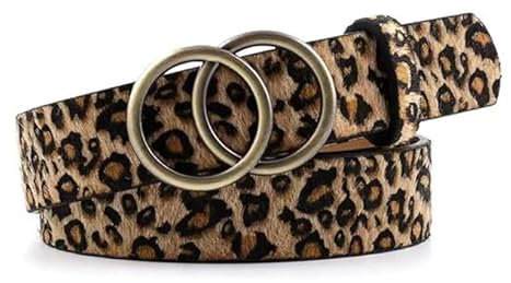 ERAAJANG Gürtel Damen Mode Doppel O-Ring Schnalle Gürtel Weichen Kunstleder Gürtel für Frauen, für Jeans Hosen Kleider (Leopardenmuster,100)
