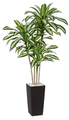 Fopamtri Künstlicher Drachenbaum 210 cm Kunstpflanze, Tropische Plastik Künstliche Pflanzenmit Braun Hohem PflanzgefäßUV Geschützt für Outdoor Wohnzimmer Schlafzimmer Büro Garten Dekoration (1 Stück)