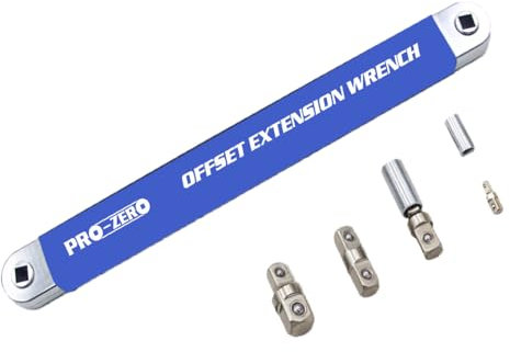 BEWITU Offset Extension Wrench,15 Wrench Extender with 4/1,8/3,1/2 Drive Adapters and 1/4 Socket,Impact Ready Offset Wrench Set for Tight Spaces(Blue)