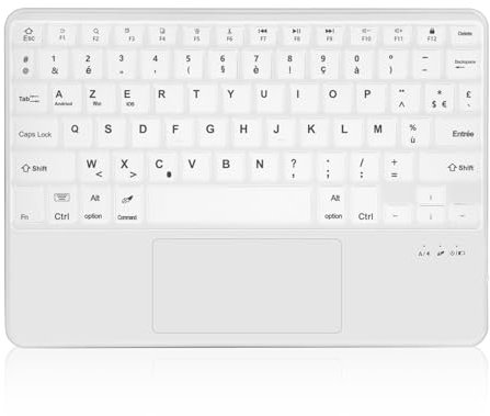 JADEMALL Clavier avec Touchpad pour iPad/iPad Pro/Air/Samsung Tablet/Huawei/Lenovo, AZERTY Clavier Bluetooth avec Pavé Tactile Compatible iOS/Windows/Android, Blanc