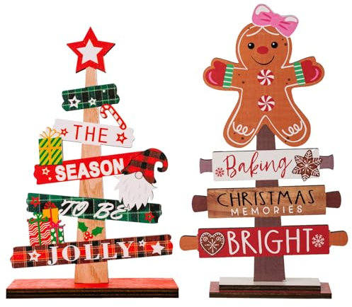 JSTHHTT 2PCS Christmas Table Decorations - Standing Christmas Tree & Table Sign for Xmas Party Supplies