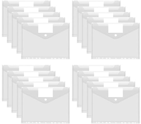 Dokumententasche A4 20 pack-Wasserdicht Dokumentenmappe A4 zum Abheften 11 Schnalle und Etikettentasche Transparente Mappe für Dokumente Organisieren