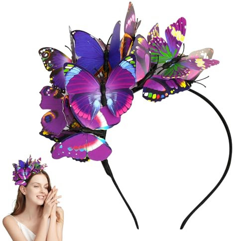 Schmetterling Haarreif, Schmetterling Kopfschmuck, Schmetterlings-Fascinator Stirnbänder, Schmetterling Haarschmuck, für Schmetterlings-Cosplay, Braut Schmetterling Stirnband (Lila, 2)