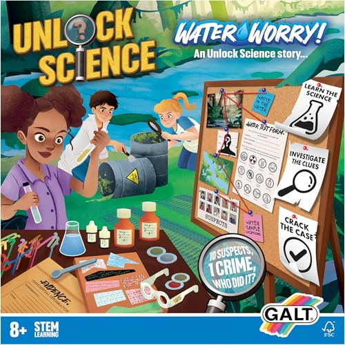 GALT Unlock Science – Water Worry! Mystery Game for Kids Age 8 Plus | STEM Science Experiments Set – Fun Crime Solving Kit for Children – Learn Science, Investigate Clues & Crack the Case