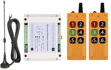 Sistema di interruttore remoto a 6 canali 433 MHz, ricevitore senza fili, portata 300 m, DC12 V-36 V, per porte tapparelle, garage, porte elettriche, finestre, attrezzi di sollevamento e antenna da 3