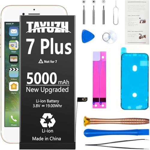 [5000 mAh] Battery for iPhone 7 Plus Upgraded High Capacity New 0 Cycle Li-ion Replacement Battery for iPhone 7 Plus A1661 A1784 A1785 with Repair Tool Kit and Instruction