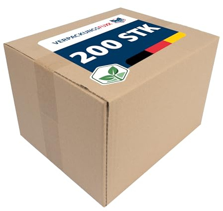 VERPACKUNGSFUXX Versandkartons Basic 200er Set | stabile Faltkartons 308 x 260 x 215 mm | brauner Karton aus robuster Wellpappe | kleine Pakete für Versand