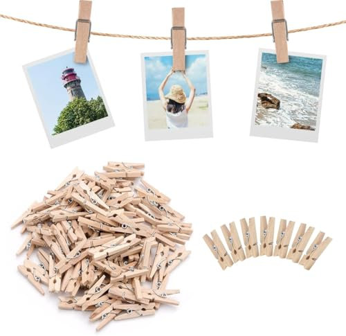 UYVPAER Lot de 100 mini pinces à linge décoratives en bois pour l'école, le bureau, la décoration (25 mm)