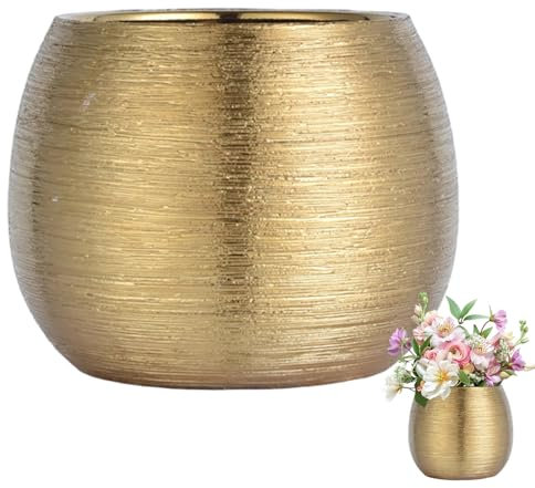 Eyccier 1PC Ceramic Pots for Plants, Gold Flower Pot with Anti-Slip Bottom, Elegant Home Decor for Indoor, Outdoor..