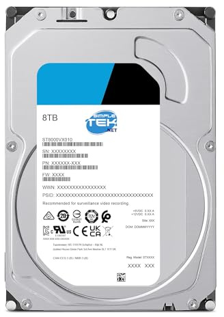SIMPLETEK - Hard disk interno 8 TB 3,5″ SATA III 6 Gb/s - cache 256 MB - AI DVR NAS SERVER - Registrazioni video sorveglianza - 8000GB