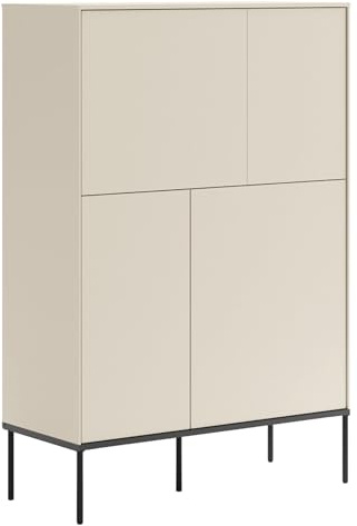 Selsey Kommode 95 cm Lang Minimalistisches Design Mit Push-to-Open-System Cremefarbene Matte Oberfläche Und Schwarze Metallbeine Viel Stauraum In 8 Fächern Ideal Für Schlafzimmer/Flur