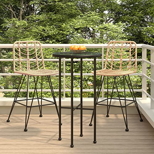 Teenpull Barhocker 2er Set, 45x56x103,5 cm, PE-Rattan und Stahl, UV-beständig, mit Rückenlehne, für Garten, Balkon und Terrasse, robuste Outdoor Stühle