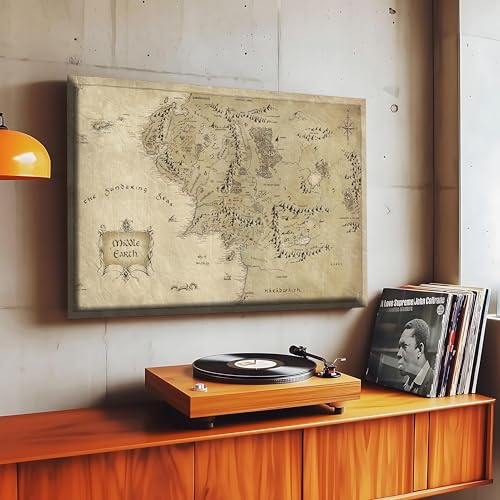 CAOXTART Leinwandbild „Karte von Mittelerde“, Vintage-Weltkarte auf Leinwand, Wandbild für Zuhause und Büro, Retro-Poster und -Drucke (80 x 120 cm/Innenrahmen)
