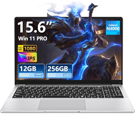 KeeUiU Ordenador Portátil 15,6 Pulgadas 12GB RAM 256GB SSD N4000 Gamers PC Portátil Netbooks Pantalla Full HD 1920 x 1080 Laptop WiFi5 Bluetooth Mini HDMI Apertura 180 Grados Estudiantes y Empresas