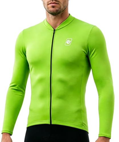 CGLRybO GLRybo Men's Long Sleeve Cycling Jersey, Full Zip, 4 Pockets | Quick-dry breathable cycling top with three rear pockets and one zipped pocket for road cycling, MTB and commuting