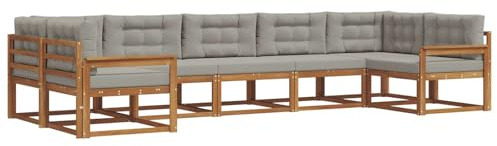 vidaXL Outdoor-Sofagarnitur mit Kissen 7 pcs Natürlich und Hellgrau, Modernes Outdoor-Sofa-Set, stylische Gartenmöbel, Lounge-Sitzgruppe für Garten und Poolbereich zum Entspannen